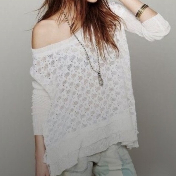 Free People Sweaters - Free People Womens White Crochet Sweater Size XS